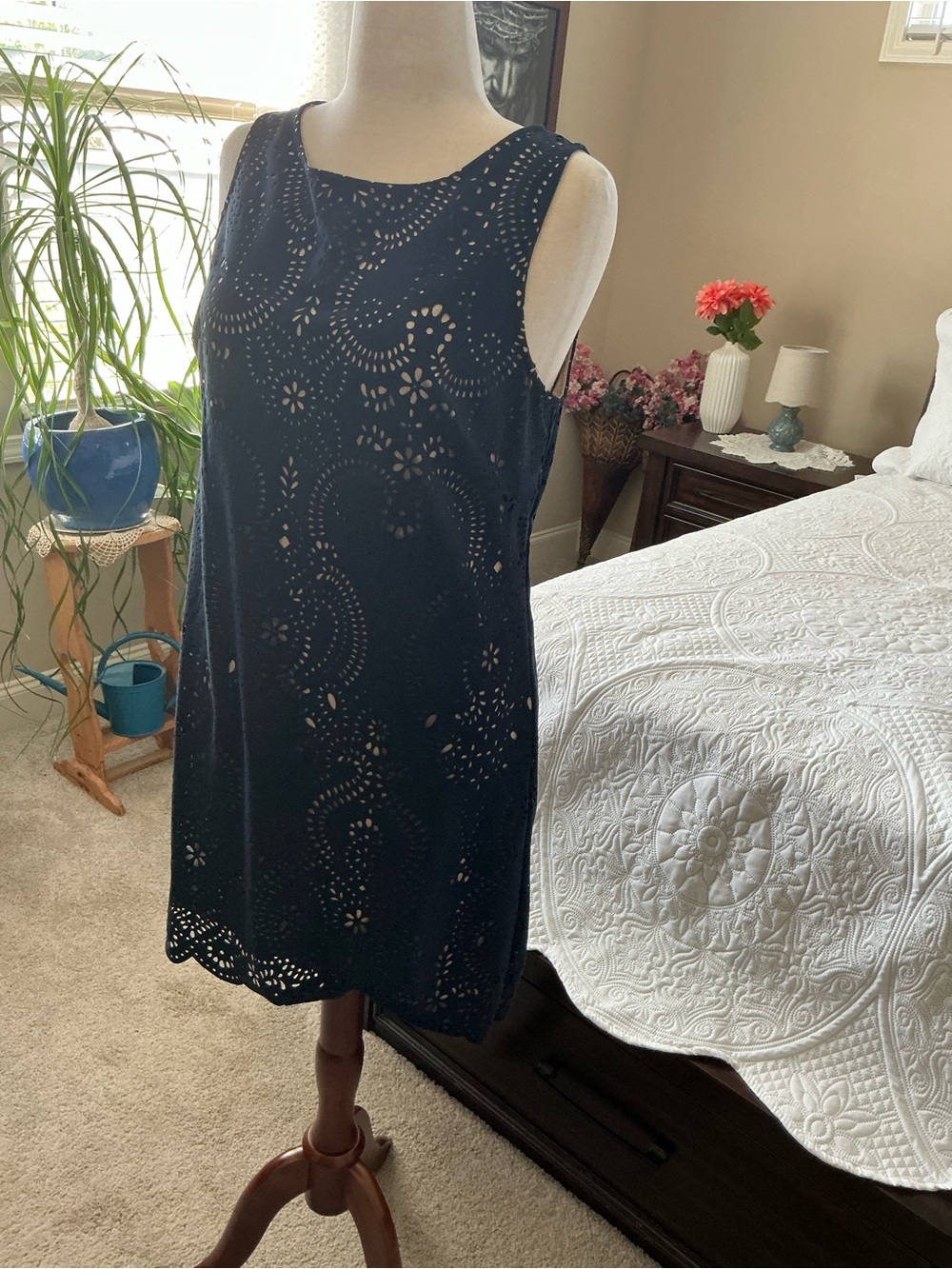 Jessica Howard Navy Laser-Cut Dress with Nude Lining